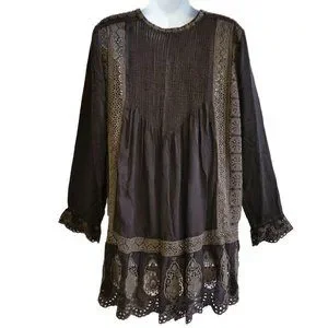 Johnny Was | Tops | Johnny Was Boho Tunic Dress Chocolate Brown Embroidered  Inset Lace Scallop M | Poshmark